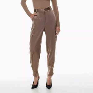 Sz 6 Babaton Refined Satin Cargo Pant Deep Taupe